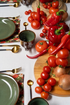 Composition of colorful vegetables on table served in luxury style