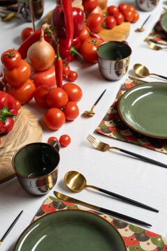 Composition of colorful vegetables on table served in luxury style