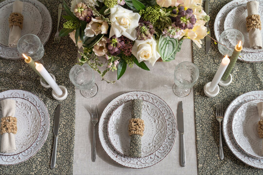 Top view at table served in luxury style