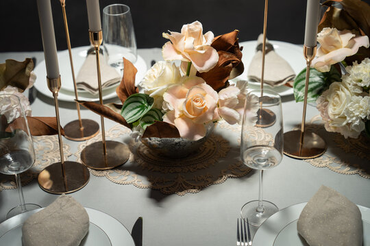 Closeup view at table served in luxury style