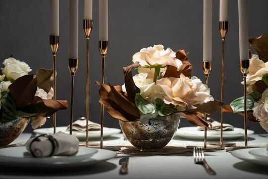 Closeup view at table served in luxury style