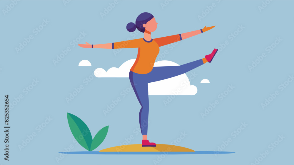 Aufkleber a person balancing on one foot with their arms extended promoting core strength and agility.. vector