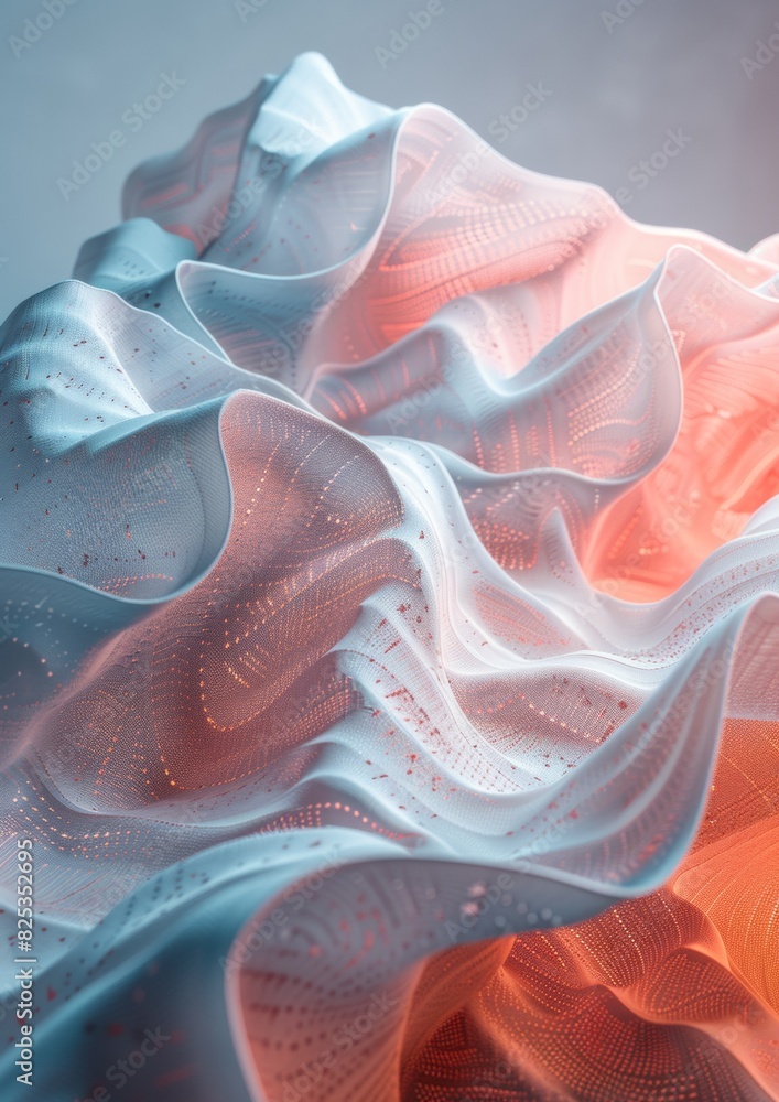 Leinwandbilder Abstract AR-Enhanced Waves on Paper Texture Background Exhibiting Minimalist Design and Holographic Elements in Soft Light