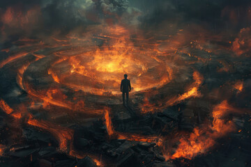 A man getting ready to fire enter a 3D illustration labyrinth concept