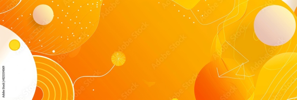 Poster bright orange background with yellow and white circles abstract shapes and lines form circular patte