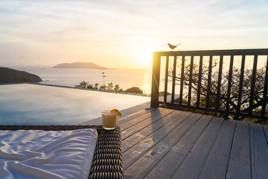 Sunset Rum Cocktail at Luxury Caribbean Vacation Home Pool
