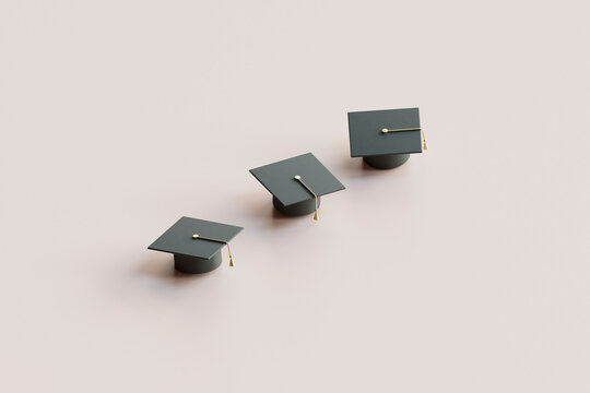 Minimalistic Graduation Caps on Pale Background