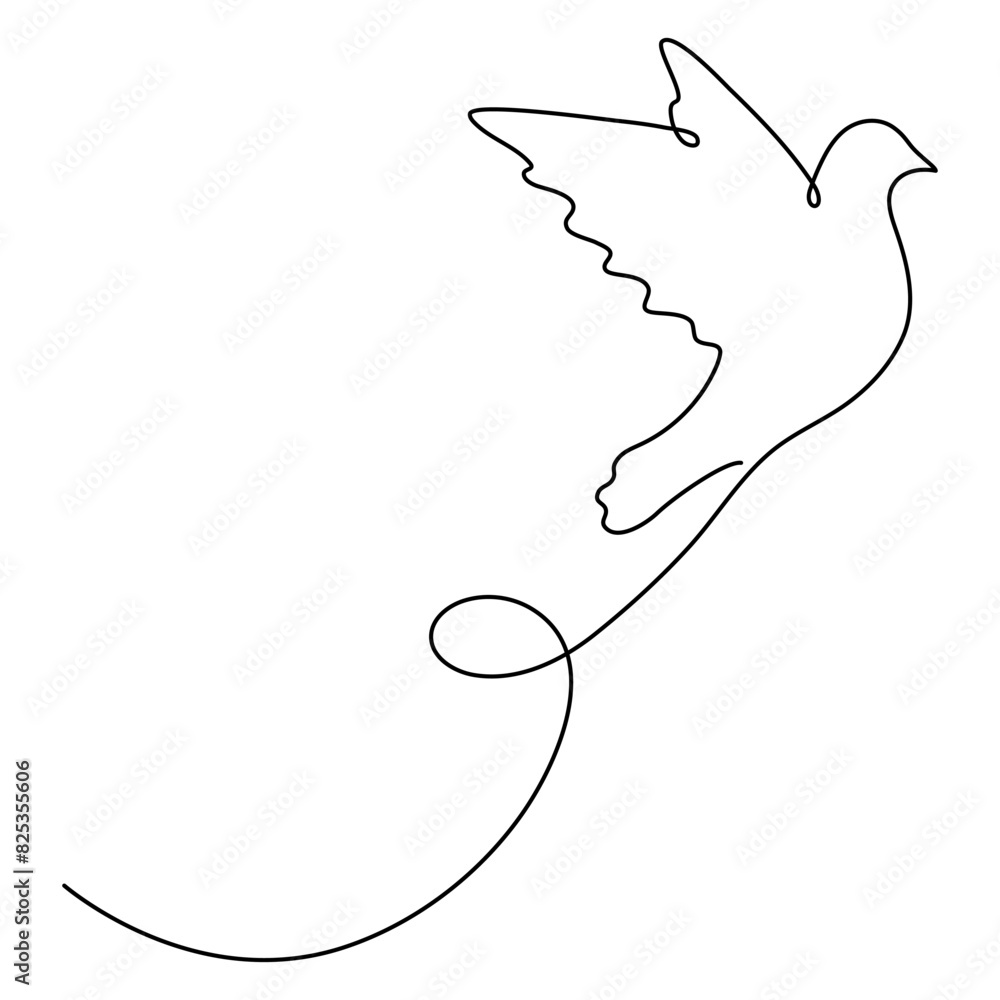 Poster flying bird continuous line art drawn. dove with curve line. vector illustration isolated on white.