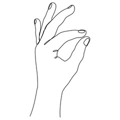Human hand continuous line art drawing. Arm linear holding gesture. Vector illustration isolated on white.