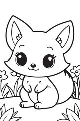 Obraz premium Chibi Kawaii style of a Sweet little fox in garden, coloring page, Cute background