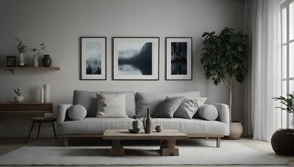 A modern and minimal living room with sofa, interior design, 