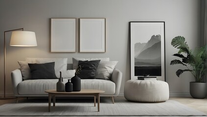 A modern and minimal living room with sofa, interior design, 