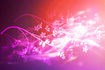 Greeting card template. Abstract festive blue white pink Happy spring greeting card with branches, flowers and leaves. Mothers day, valentine, wedding or other holidays.