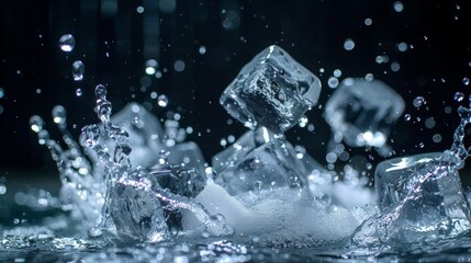 Ice cubes falling into water with a splash