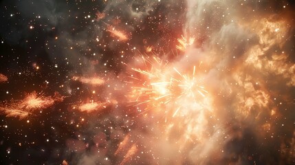 Fototapeta premium A scene of a firework, with a background of particles of light and smoke