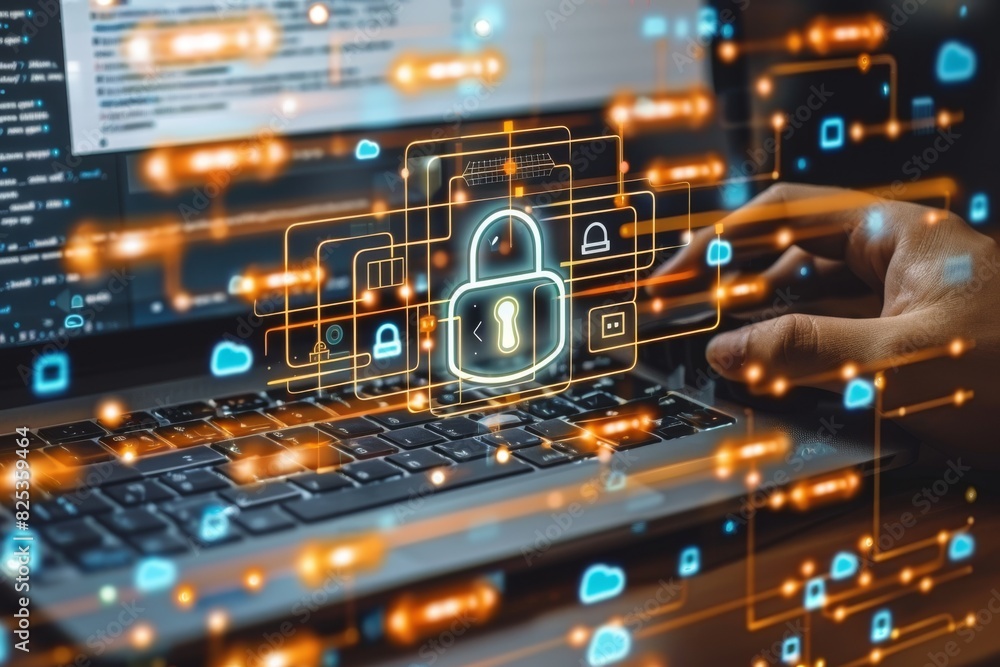 Poster innovative cloud computing with data protection and secure network connections, illustrated with vib
