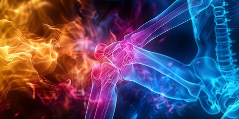 3D rendering of inflamed joint anatomy illustrating arthritic pain concept. Concept Medical Illustration, Arthritis Pain, Inflamed Joint, 3D Rendering, Anatomy Concept