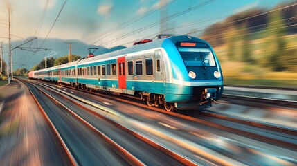 Fototapeta premium Side profile of a locomotive in motion, captured with cinematic precision and professional photography techniques.