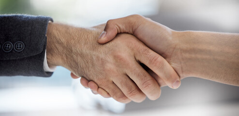 Shaking hands, partnership and business people for hiring with welcome, meeting and job contract....