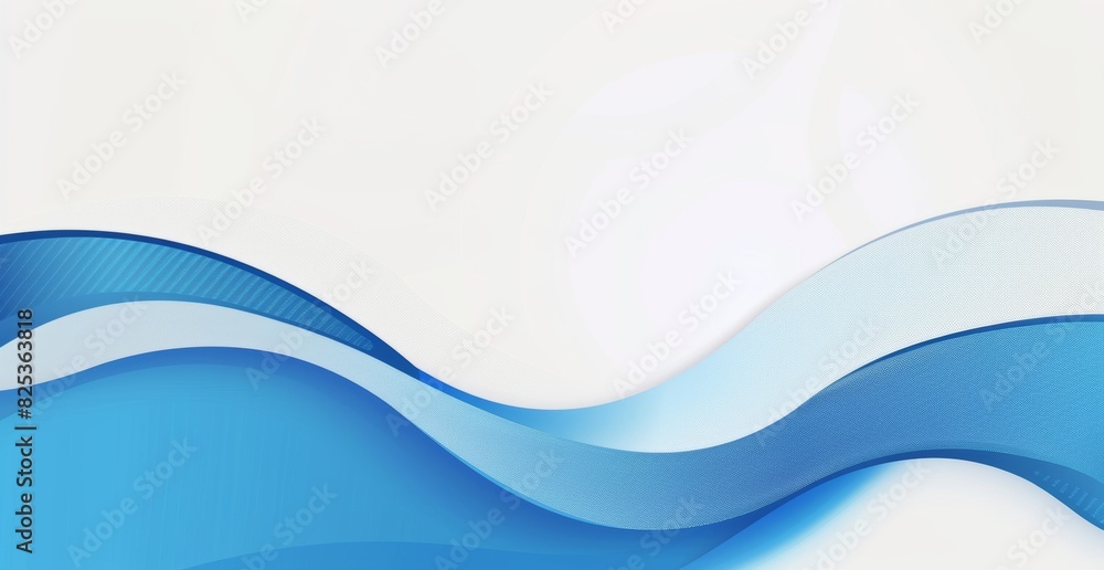 Poster blue curved wave vector background, with white space for text or copy on the right side of the image