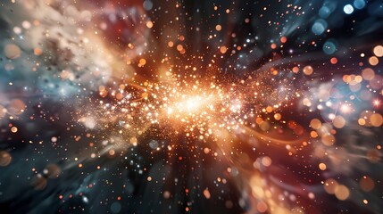 Obraz premium A scene of a particle burst, with a background of particles of matter and energy