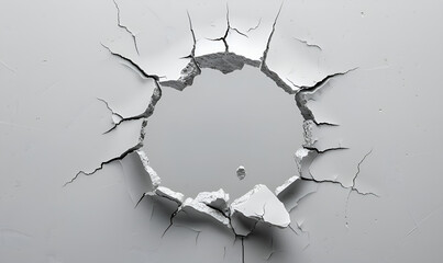 Hole breaking through white wall, cut out