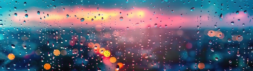 Super Ultrawide Blurred City View With Lights Landscape Photo Trough Rainy Window