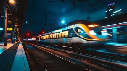 Fototapeta premium Side profile of a locomotive in motion, captured with cinematic precision and professional photography techniques.