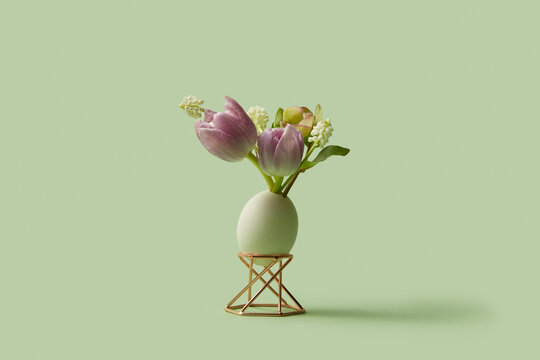 Multicoloured spring flower growing out chicken egg