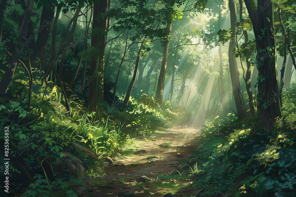 Poster a forest with a path through it