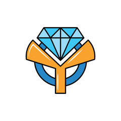 JEWELLERY LOGOS, letter Y sparkling diamond. solid color style.