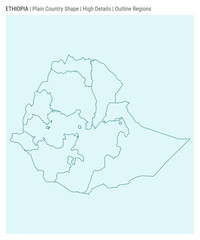 Ethiopia plain country map. High details. Outline Regions style. Shape of Ethiopia. Vector illustration.
