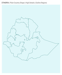 Ethiopia plain country map. High Details. Outline Regions style. Shape of Ethiopia. Vector illustration.