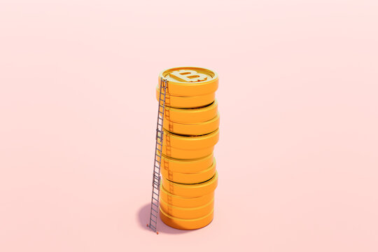Bitcoin crypto money ladder growth, investment, savings concept