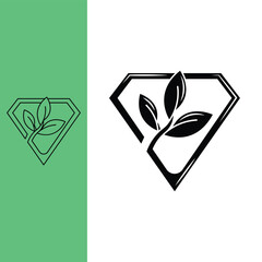 three leaf logo combined with a diamond. monoline style and silhouette stylish.