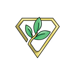 three leaf logo combined with a diamond. solid color style.