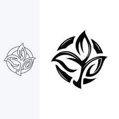 three leaf logo combined with a circle. logo design template sign. monoline style and silhouette stylish.