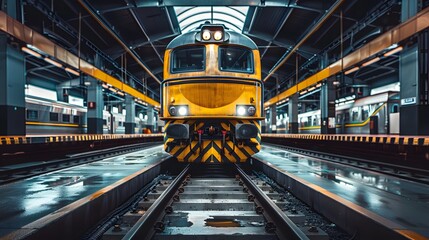 Front view of a locomotive with cinematic and professional photography style.