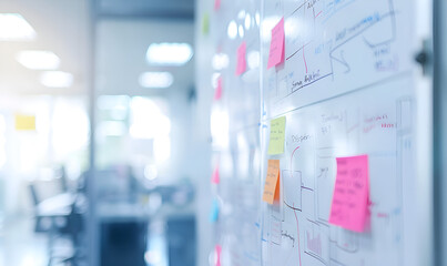 Blurred background of a whiteboard with project plans and timelines, business, blurred