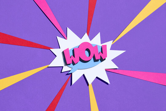 WOW speech bubble in Handmade cut out paper craft art work