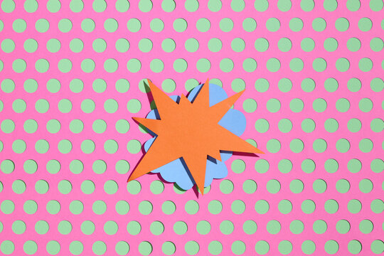 Handmade paper cutout pop art comic background with speech bubble