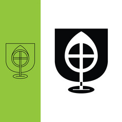 tree logo covered in a shield, monoline style and silhouette stylish.