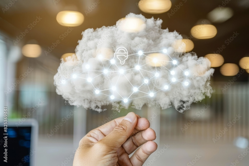 Aufkleber high tech cloud security with data protection and secure network connections, illustrated with vibra