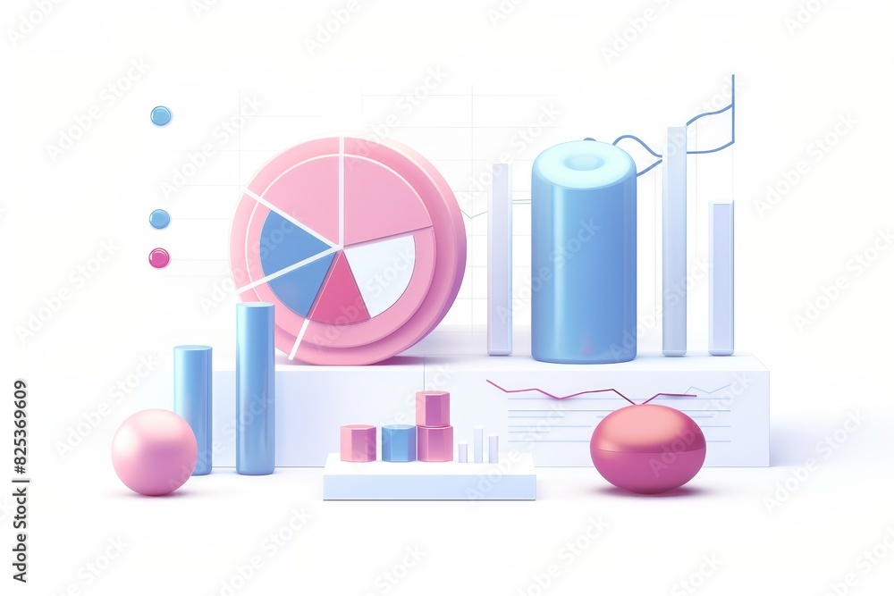 Aufkleber 3d illustration of various charts and graphs in pastel colors, representing data analysis and busine