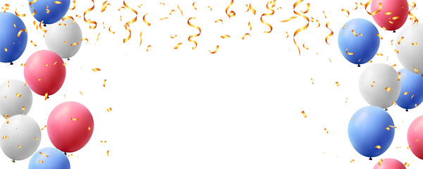 Frame balloon and confetti for holiday, party celebration Thai, America, Russia, Netherlands, France, Luxembourg