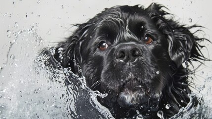 featuring water-loving dogs like Portuguese Water Dogs and Newfoundlands against a backdrop that mimics a water splash, highlighting their affinity for swimming, Pets, Animal, Cute