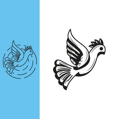 dove logo, flying flapping its wings. Line art style and silhouette stylish.