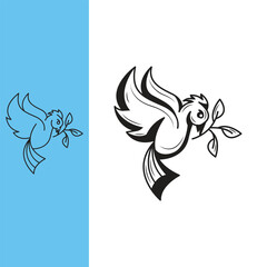 a dove bites a sprig of grass. monoline style and silhouette stylish.