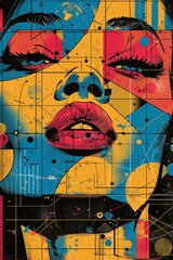 An abstract pop art illustration of a womans face