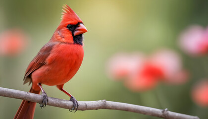 Close-up Northern Cardinal perching on branch,Bird Photography
